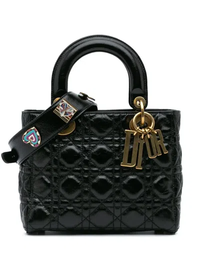 Pre-owned Dior 2018 Small Crinkled Patent Cannage My Abc Lady  Satchel In 黑色