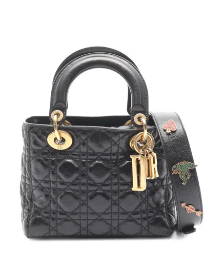 Pre-owned Dior 2018 Small Crinkled Patent Cannage My Abc Lady  Satchel In Black