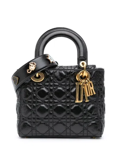 Pre-owned Dior 2018 Small Crinkled Patent Cannage My Abc Lady  Satchel In Black