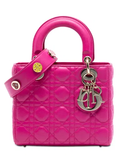 Pre-owned Dior 2018 Small Lambskin Cannage My Abc Lady  Satchel In Pink