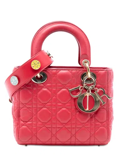 Pre-owned Dior 2018 Small Lambskin Cannage My Abc Lady  Satchel In Pink