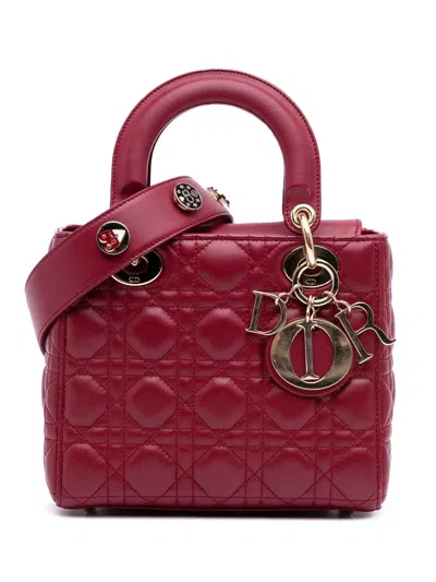 Pre-owned Dior 2018 Small Lambskin Cannage My Abc Lady  Satchel In Red