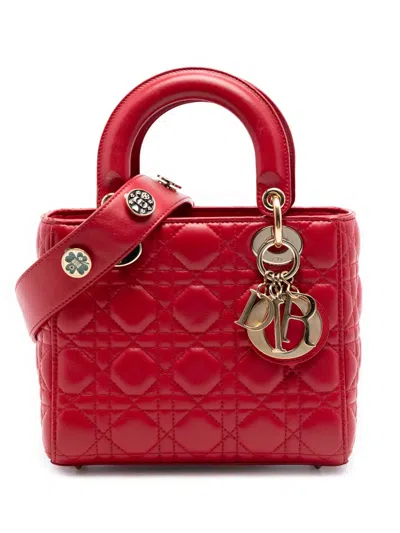 Pre-owned Dior 2018 Small Lambskin Cannage Myabc Lady  Satchel In Red