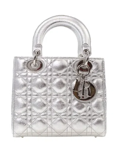 Pre-owned Dior 2018 Small Metallic Grained Calfskin Cannage My Abc Lady  Satchel In Silver