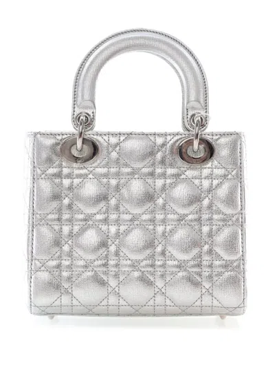 Pre-owned Dior 2018 Small Metallic Grained Calfskin Cannage My Abc Lady  Satchel In Silver