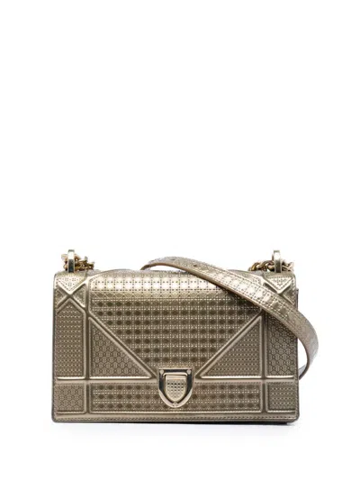 Pre-owned Dior 2018 Small Metallic Patent Microcannage Ama Flap Crossbody Bag In Gold