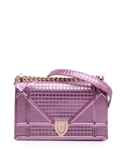 Pre-owned Dior 2018 Small Metallic Patent Microcannage Ama Flap Crossbody Bag In Pink