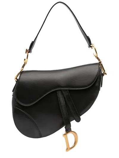 Pre-owned Dior 2018 Smooth Calfskin Saddle Bag Shoulder Bag In Black