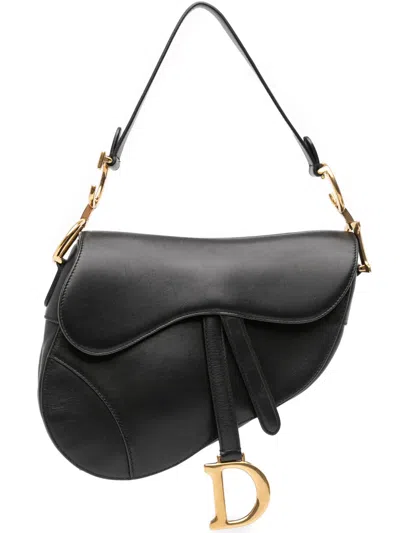 Pre-owned Dior 2018 Smooth Calfskin Saddle Bag Shoulder Bag In Black