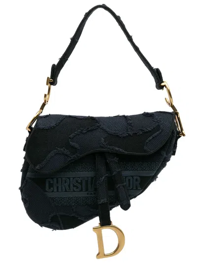Pre-owned Dior 2019 Camouflage Embroidered Canvas Saddle Bag Shoulder Bag In Blue