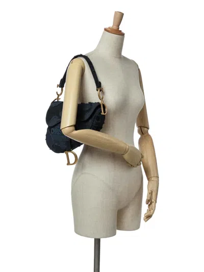 Pre-owned Dior 2019 Canvas Embroidered Camouflage Saddle Bag Shoulder Bag In Blue
