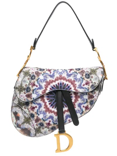 Pre-owned Dior 2019 Canvas Embroidered Kaleiscopic Saddle Bag Shoulder Bag In Blue