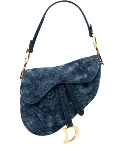 Pre-owned Dior 2019 Denim Tie Dye Saddle Bag Shoulder Bag In Blue