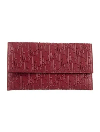 Pre-owned Dior 2019 Issimo Pattern Continental Wallet In Red