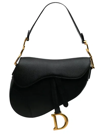 Pre-owned Dior 2019 Grained Calfskin Saddle Bag Shoulder Bag In Black