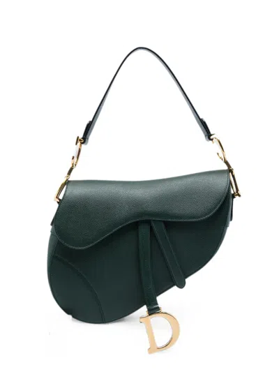 Pre-owned Dior 2019 Grained Calfskin Saddle Bag Shoulder Bag In Green