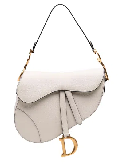 Pre-owned Dior 2019 Grained Calfskin Saddle Bag Shoulder Bag In White