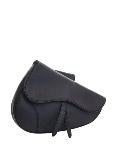 Pre-owned Dior 2019 Grained Calfskin Saddle Crossbody Bag In Blue