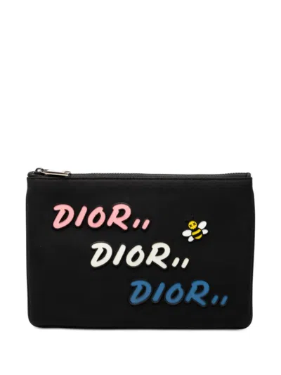 Pre-owned Dior 2019 Kaws Bee Nylon Pouch In Black