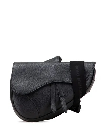 Pre-owned Dior 2019 Kim Jones Grained Calfskin Saddle Bag Crossbody Bag In Black