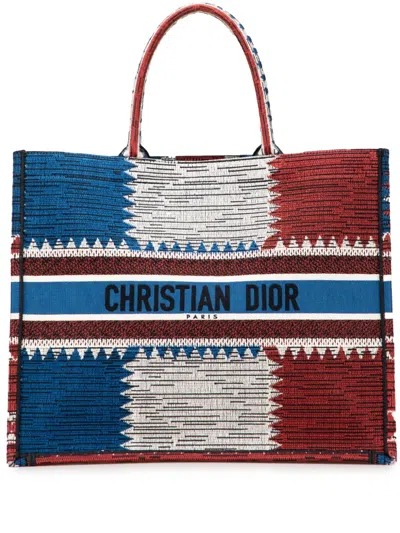 Pre-owned Dior 2019 Large Canvas French Flag Book Tote Bag In Blue