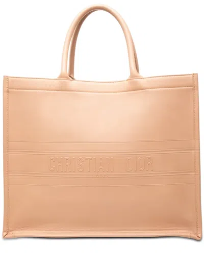 Pre-owned Dior 2019 Large Embossed Calfskin Book Tote Bag In Brown