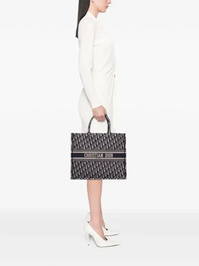 Pre-owned Dior 2019 Large Oblique Canvas Book Tote Bag In Blue