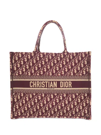 Pre-owned Dior 2019 Large Oblique Canvas Book Tote Bag In Red