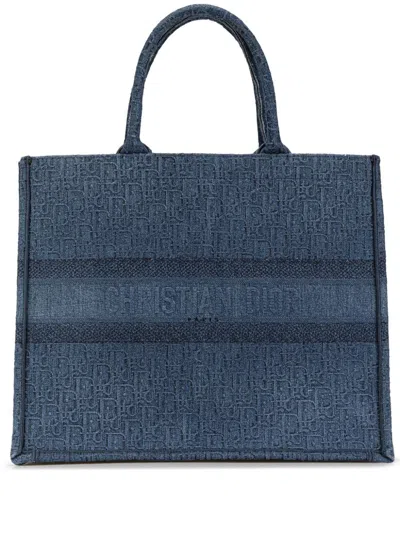 Pre-owned Dior 2019 Large Oblique Denim Book Tote Bag In Blue