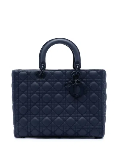 Pre-owned Dior 2019 Large Ultra Matte Calfskin Cannage Lady  Satchel In Blue