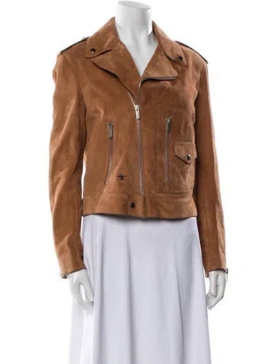 Pre-owned Dior 2019 Leather Biker Jacket In Brown