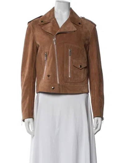 Pre-owned Dior 2019 Leather Biker Jacket In Brown