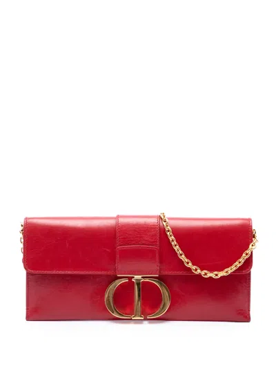 Pre-owned Dior 2019 Leather Montaigne 30 Clutch With Chain Crossbody Bag In Red