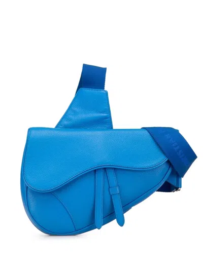 Pre-owned Dior 2019 Leather Saddle Crossbody Bag In Blue