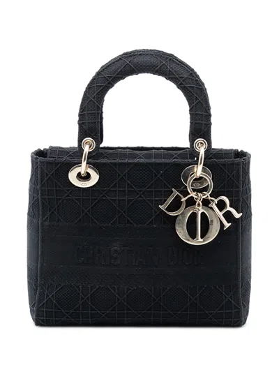 Pre-owned Dior 2019 Medium Canvas Cannage Lady D Lite Satchel In Black