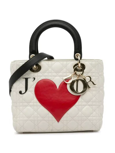 Pre-owned Dior 2019 Medium Lambskin Cannage Amour Chinese Valentines Lady  Satchel In White