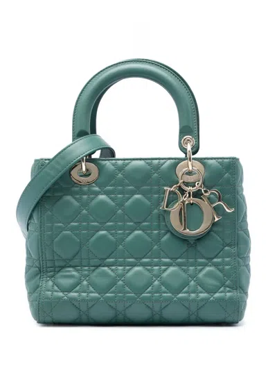 Pre-owned Dior 2019 Medium Lambskin Cannage Lady  Satchel In Green