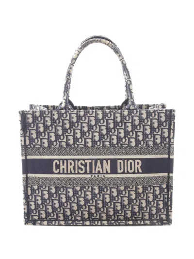 Pre-owned Dior 2019 Medium Oblique Canvas Book Tote Bag In Blue