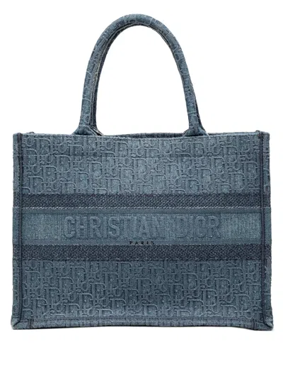 Pre-owned Dior 2019 Medium Oblique Denim Book Tote Bag In Blue