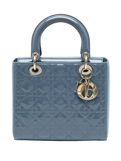 Pre-owned Dior 2019 Medium Patent Cannage Lady  Satchel In Blue