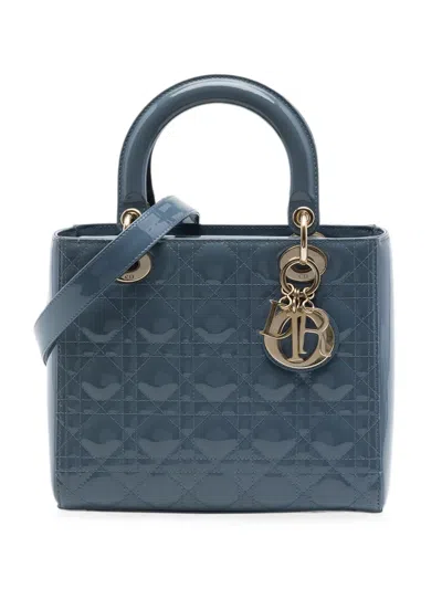 Pre-owned Dior 2019 Medium Patent Cannage Lady  Satchel In Blue