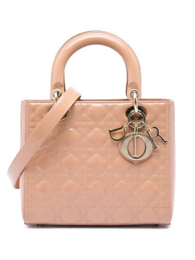 Pre-owned Dior 2019 Medium Patent Cannage Lady  Satchel In Brown