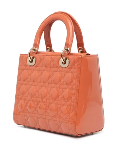 Pre-owned Dior 2019 Medium Patent Cannage Lady  Satchel In Orange
