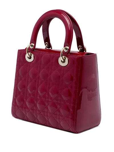 Pre-owned Dior 2019 Medium Patent Cannage Lady  Satchel In Red