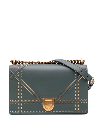 Pre-owned Dior 2019 Medium Studded Lambskin Ama Flap Crossbody Bag In Green