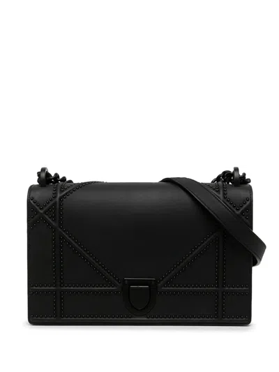 Pre-owned Dior 2019 Medium Ultra Matte Studded Calfskin Ama Wallet On Chain Crossbody Bag In Black