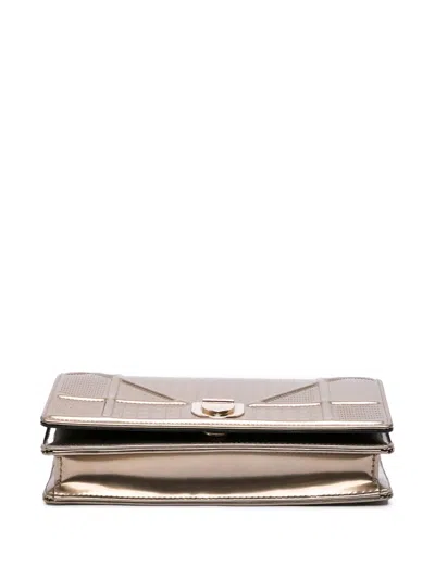 Pre-owned Dior 2019 Metallic Patent Microcannage Ama Wallet On Chain Crossbody Bag In Gold
