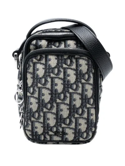 Pre-owned Dior 2019 Micro Oblique Canvas Rider Pouch Satchel In Blue