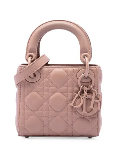 Pre-owned Dior 2019 Micro Ultra Matte Calfskin Cannage Lady  Satchel In Pink