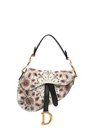 Pre-owned Dior 2019 Mini Calfskin Kaleiscopic Embroidered Saddle Bag Shoulder Bag In Brown